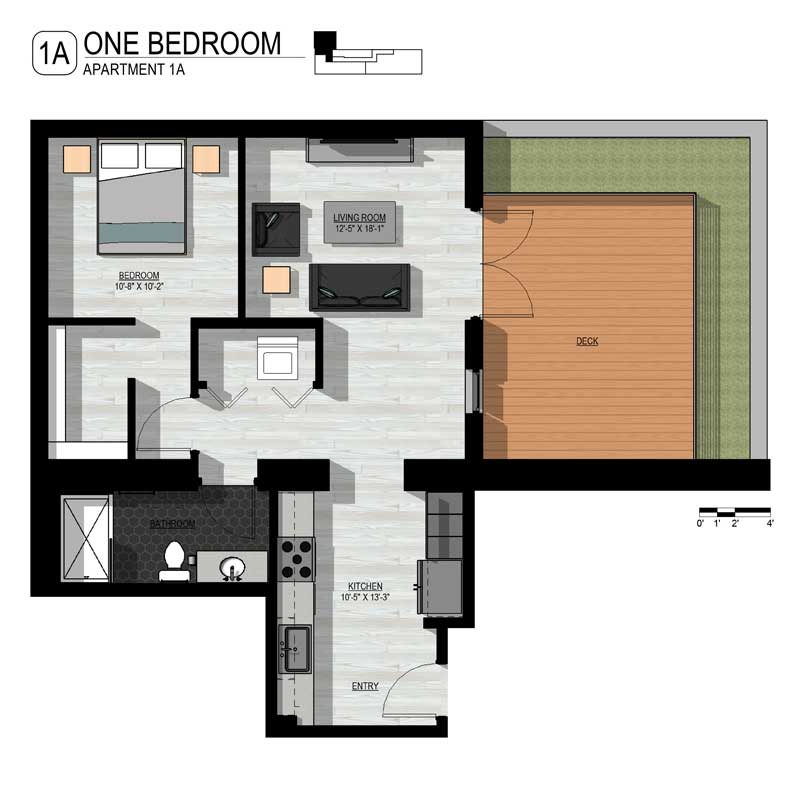 Large Deck 1 Bedroom Floor Plan