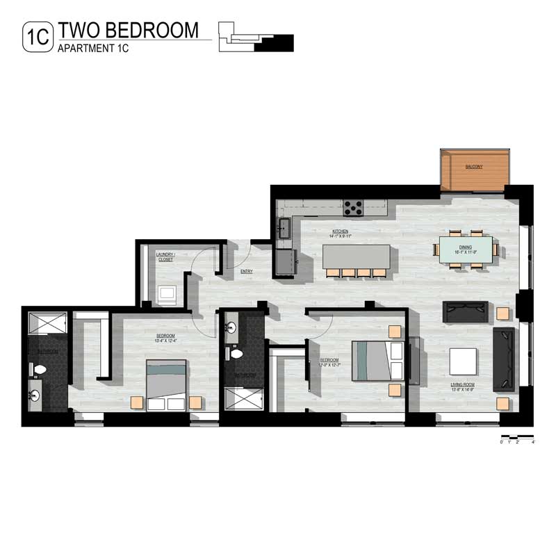 Large 2 Bedroom Floor Plan